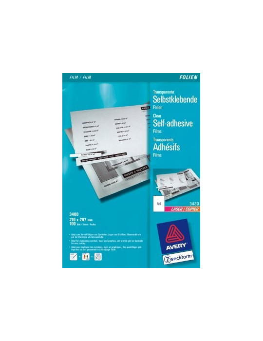 *Kopieerfolie Avery 210x297mm transp. 140 micron 100 vel