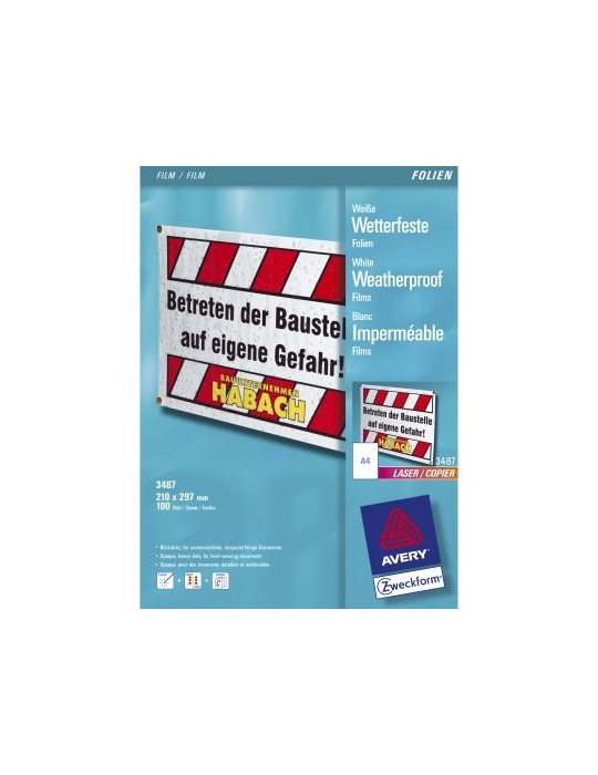 *Watervaste folie Zweckform A4 130 micron doos 100 vel