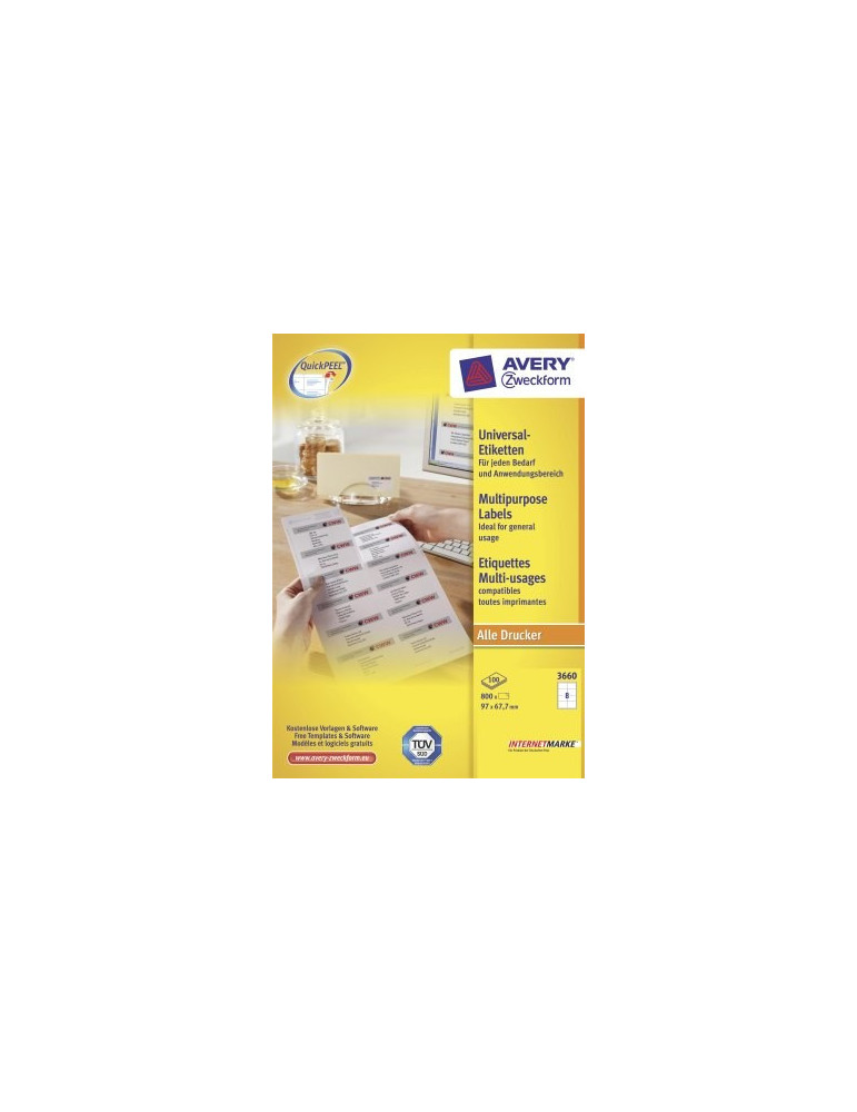 Etiket Avery ILK 97x67,7mm wit doos 100 vel 8 et. per vel