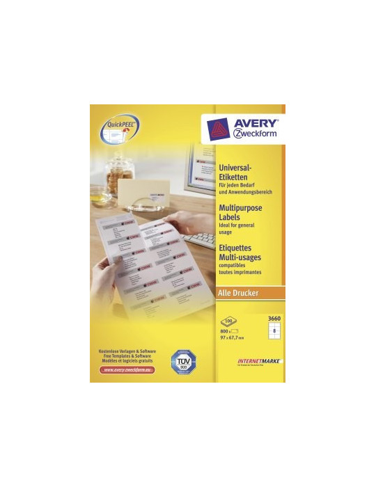 etiket Avery ILK 97x67,7mm 100 vel 8 etiketten per vel wit