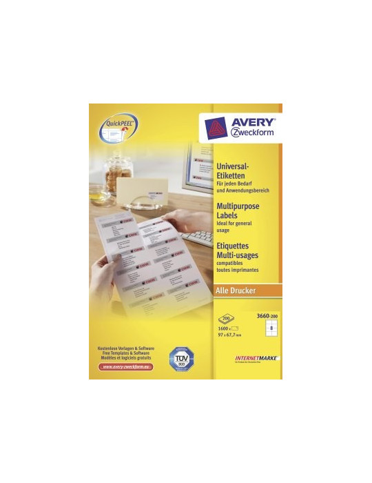etiket Avery ILK 97x67,7mm 200 vel 8 etiketten per vel wit
