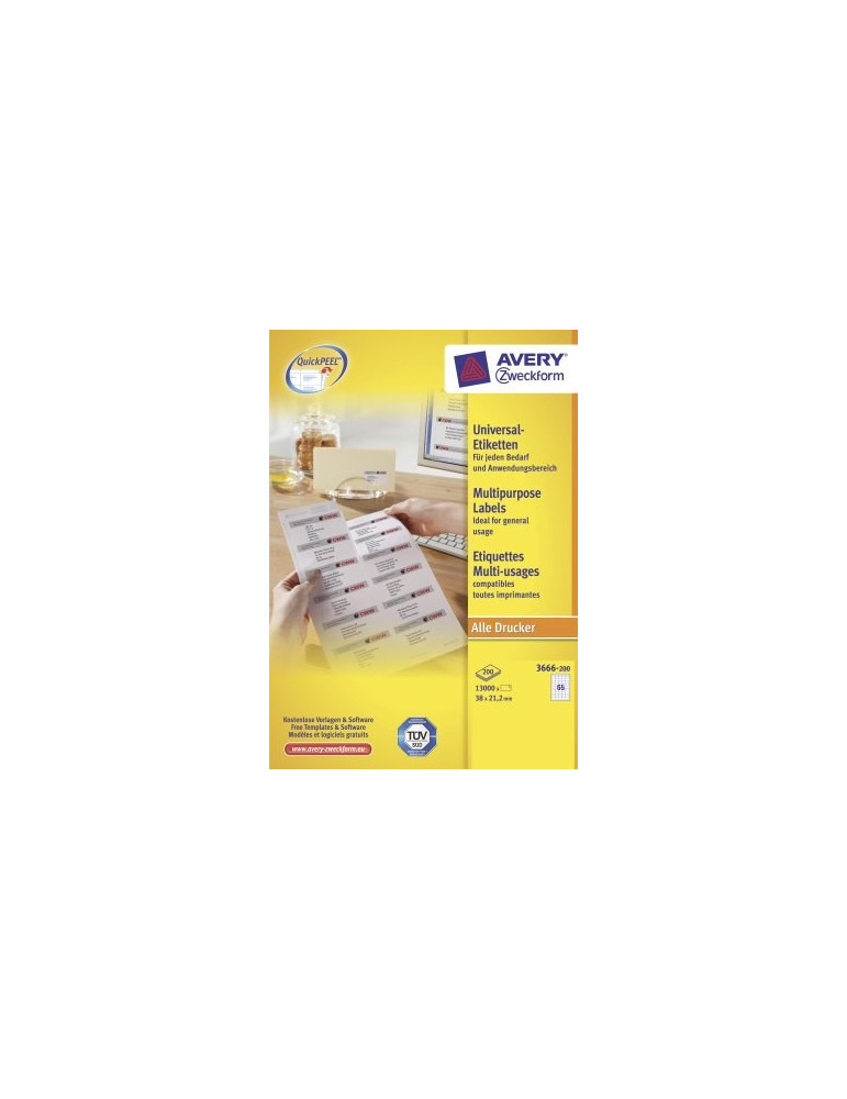 Étiquettes Avery ILC 38x21,2mm blanches 200 flles, 65 et. par flle