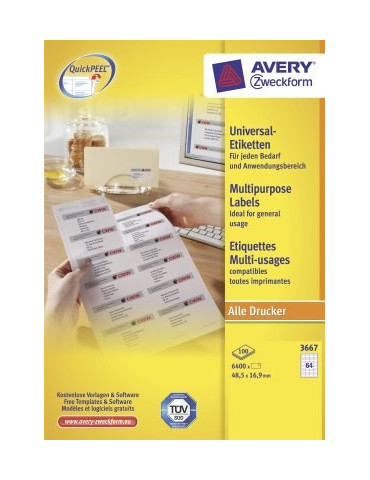 etiket Avery ILK 48,5x16,9mm 100 vel 64 etiketten per vel wit