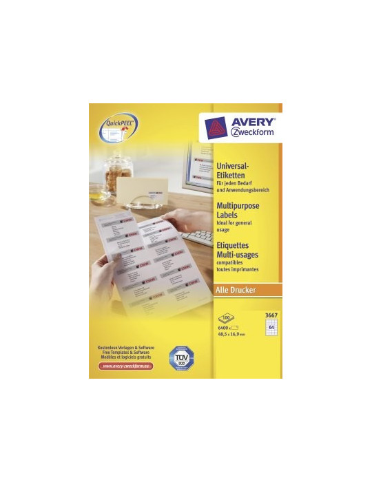 Étiquettes Avery ILC 48,5x16,9mm blanches 100 flles, 64 et. par flle