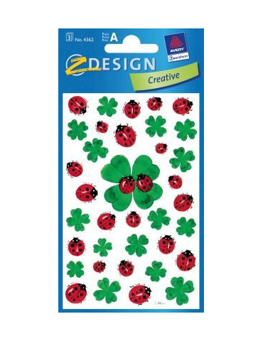 Papieretiket Z-design Creative pakje a 3 vel klavertjes/ lieveheersbee