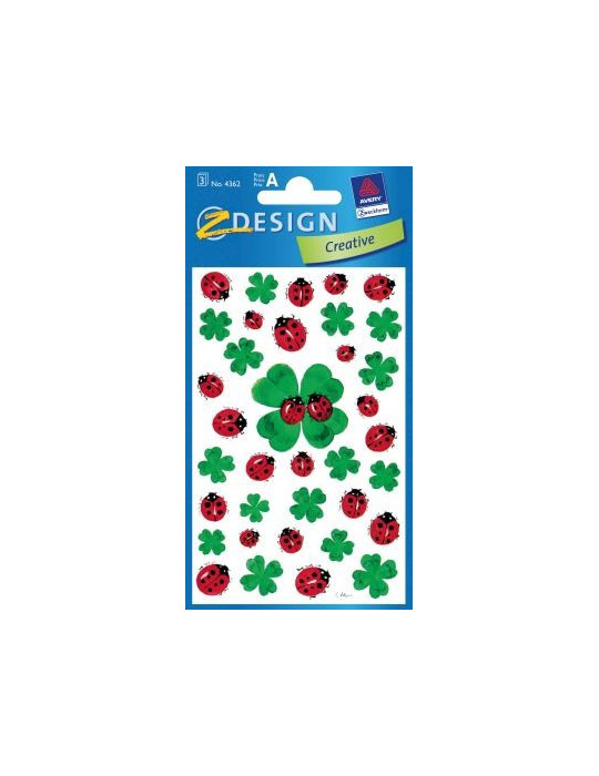 Papieretiket Z-design Creative pakje a 3 vel klavertjes/ lieveheersbee