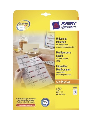 etiket Avery ILK 48,5x25,4mm 25 vel + 5 vel extra 40 etiketten per vel wit