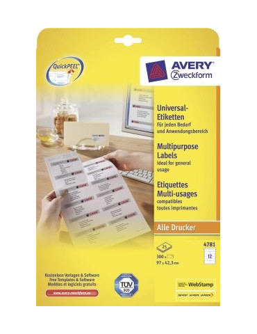 Étiquettes Avery ILC 97x42,3mm blanches 25 flles + 5 vel gratuit, 12 e