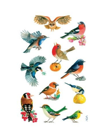 Étiquette en papier Z-design 3 feuilles oiseaux
