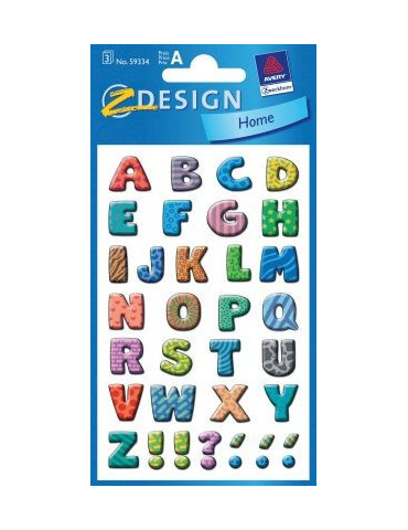 Letteretiket Z-design School bont gekleurd 3 vel