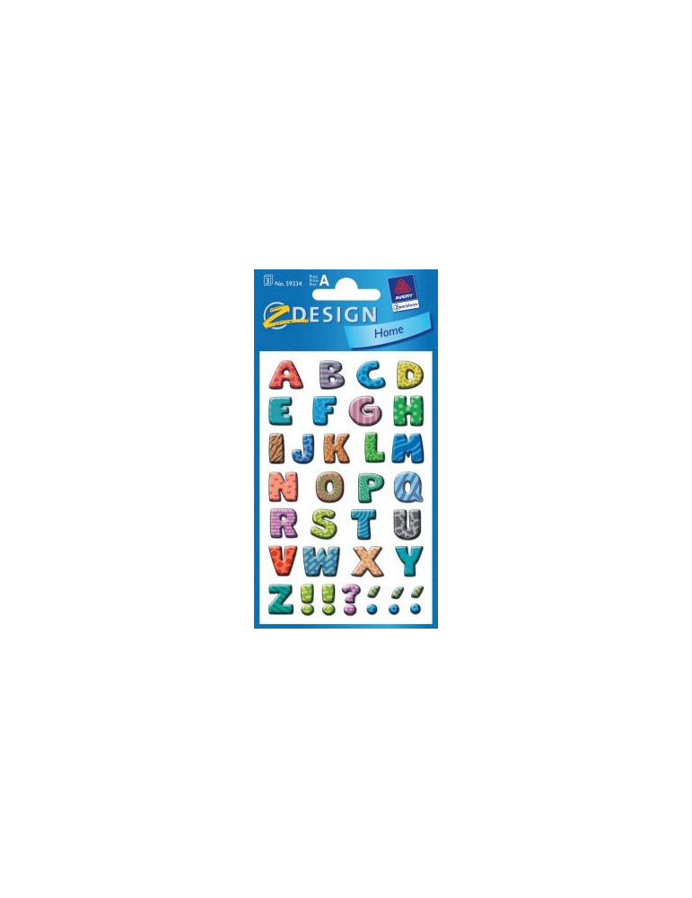 Letteretiket Z-design School bont gekleurd 3 vel