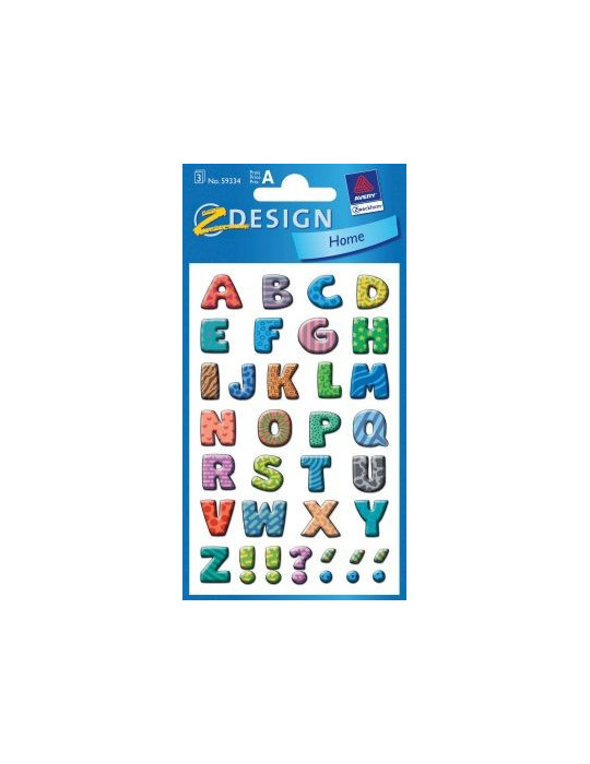 Letteretiket Z-design School bont gekleurd 3 vel