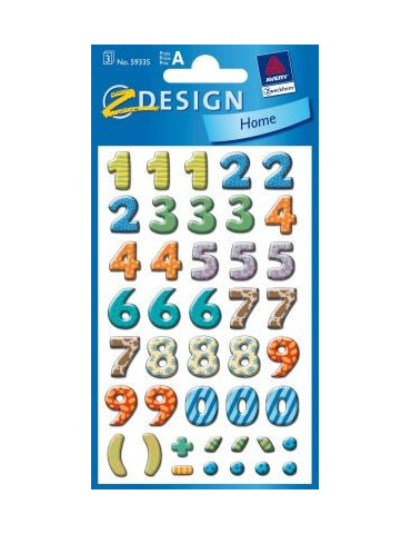 Cijferetiket Z-design School bont gekleurd 3 vel