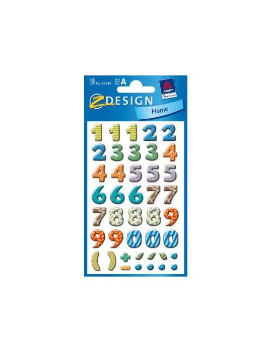 Cijferetiket Z-design School bont gekleurd 3 vel