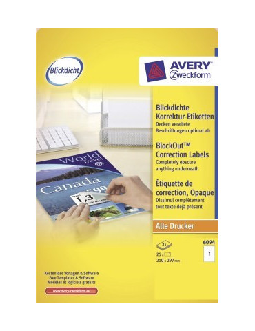 correctie etiket Avery 210x297 wit 25 vel a 1 etiket