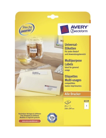 Étiquette Avery ILC 210x297mm 25+5flles 1 étiquette par feuille