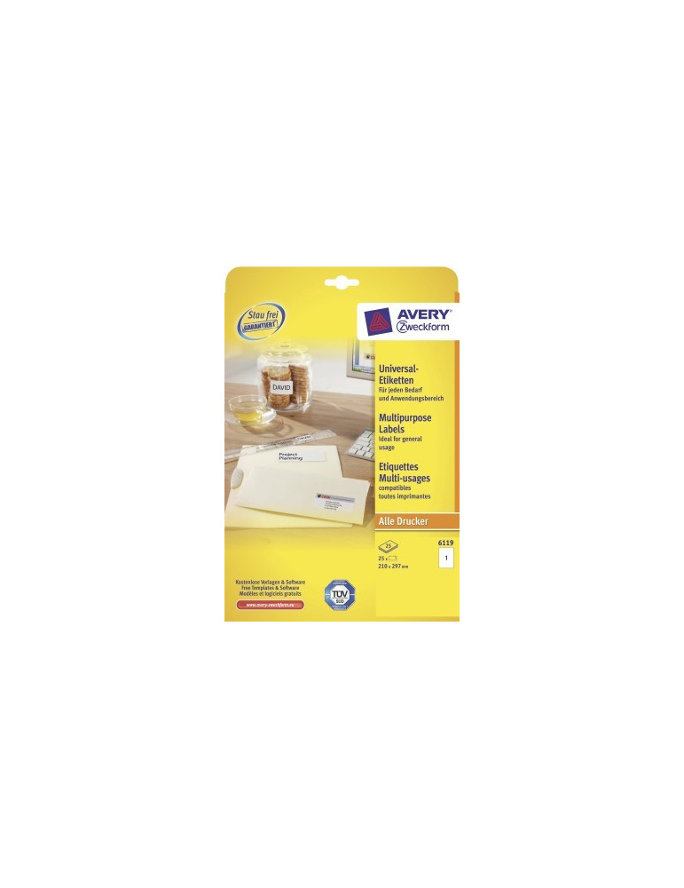 Etiket Avery ILK 210x297mm doos 25+5 vel, 1 etiket per vel