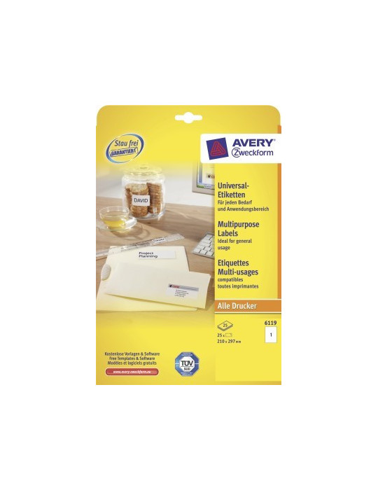 Etiket Avery ILK 210x297mm doos 25+5 vel, 1 etiket per vel