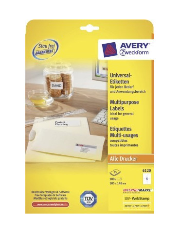 etiket Avery ILK 105x148mm 25+ 5 vel 4 etiketten per vel