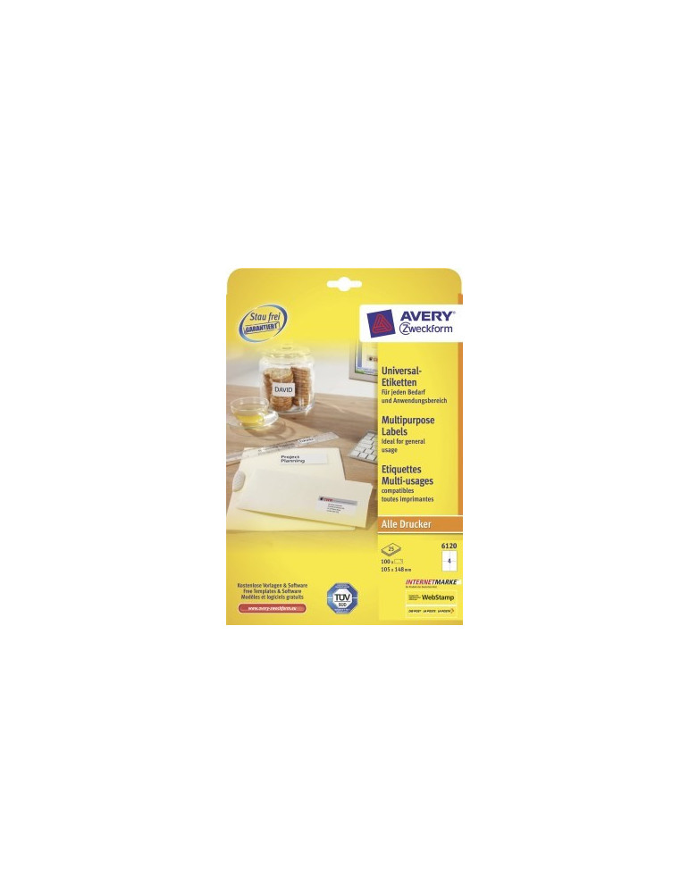 etiket Avery ILK 105x148mm 25+ 5 vel 4 etiketten per vel