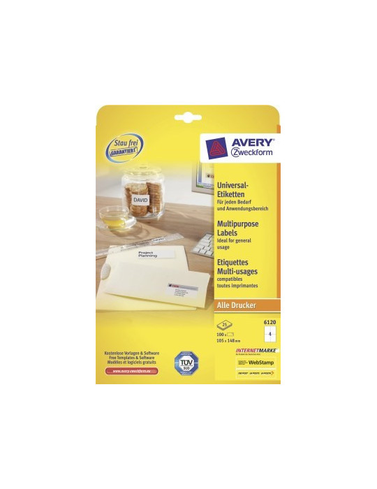 *Etiket Avery ILK 105x148mm doos 25+5vel, 4 etiketten per vel