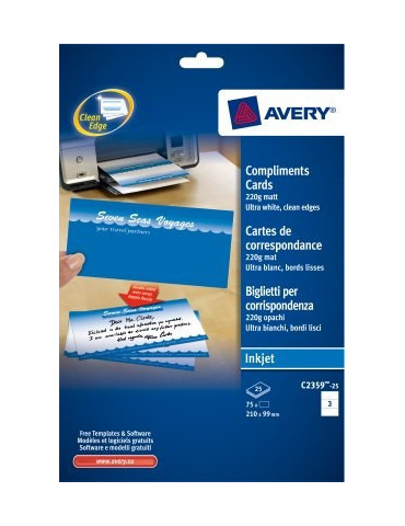 Correspondentiekaart Avery 210x99mm wit laser+
