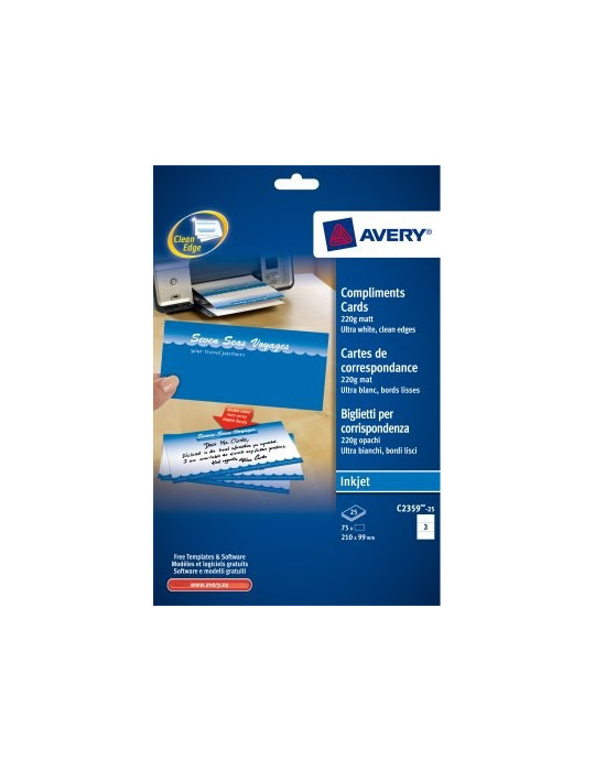 Carte de correspondance Avery 210x99mm blanc laser+