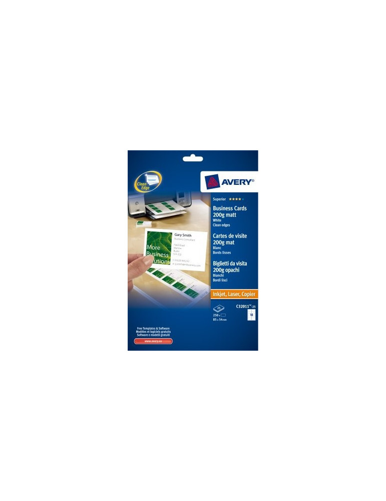 Visitekaartjes Avery 85x54mm 200gr wit mat ILK doos 25 vel 10 kaarten