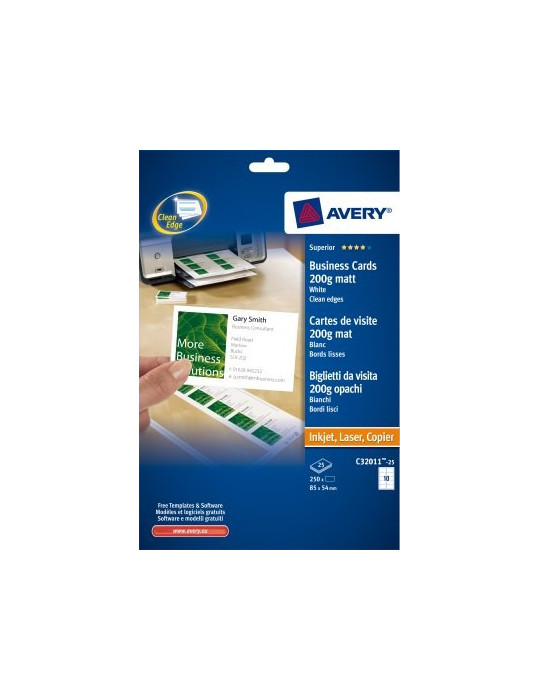 Visitekaartjes Avery 85x54mm 200gr wit mat ILK doos 25 vel 10 kaarten