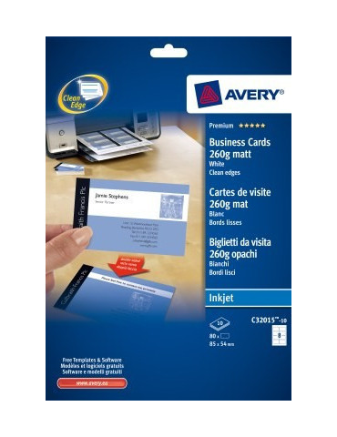 visitekaartjes Avery 85x54mm 260gr wit 10 vel 10 kaarten per vel
