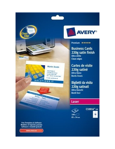 visitekaartjes Avery 85x54mm 220gr wit 10 vel 10 kaarten per vel