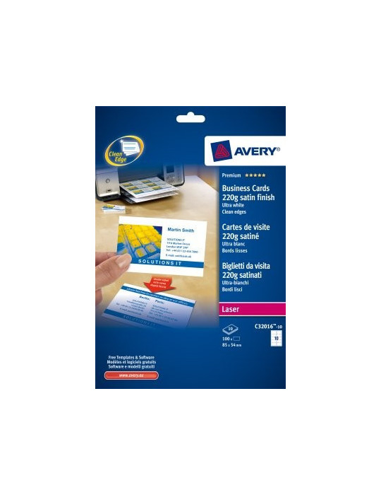 visitekaartjes Avery 85x54mm 220gr wit 10 vel 10 kaarten per vel