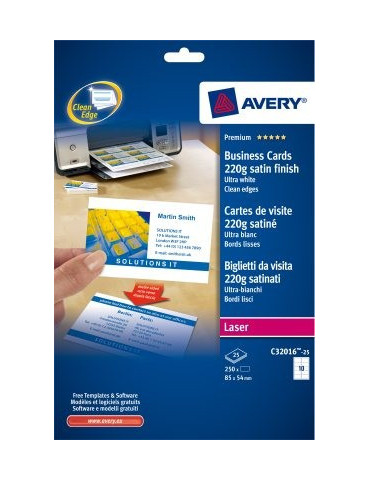 Cartes de visite Quick&Clean &trade 85x54mm 220gr 25 flles