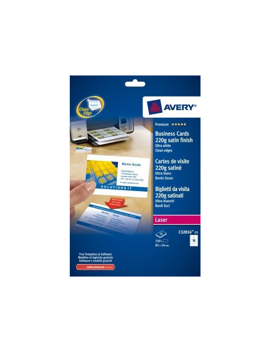 Cartes de visite Quick&Clean &trade 85x54mm 220gr 25 flles