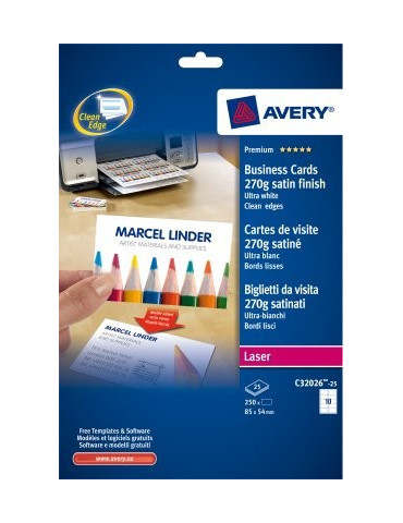 Cartes de visite Quick&Clean &trade 85x54mm 270gr 25 flles