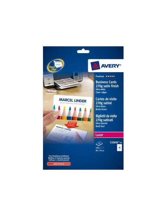 Visitekaartjes Avery 85x54mm 270gr wit mat inkjet doos 25 vel 10 kaart