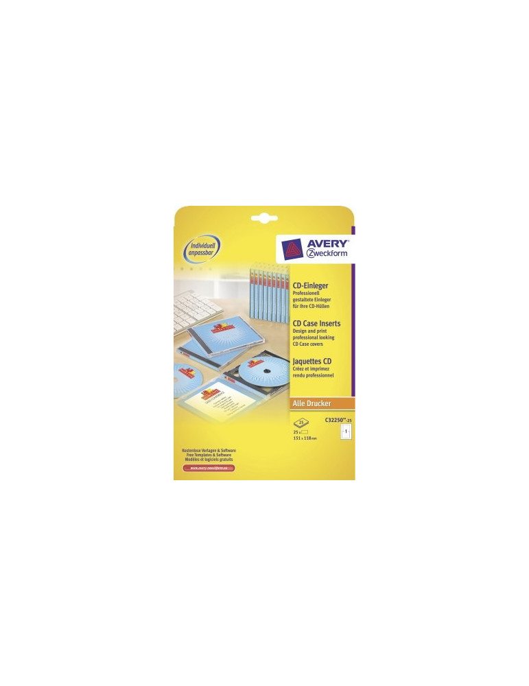*CD inlegvel Avery 151x118mm wit doos 25 vel, 1 kaart per vel voor las