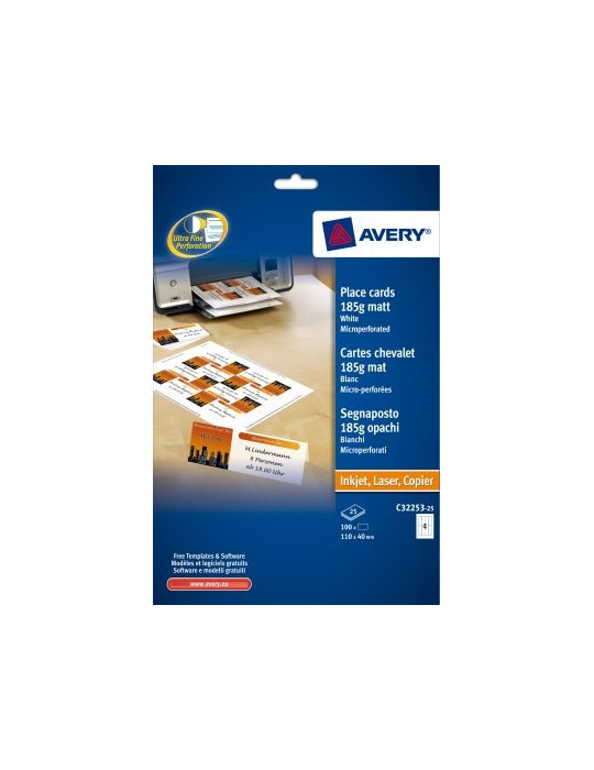 tafelkaarten Avery 110x40mm 185gr wit 25 vel 4 kaarten per vel