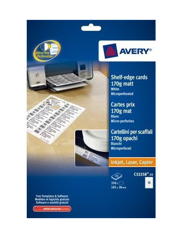 schapkaarten Avery 105x38mm 170gr wit 25 vel 14 kaarten per vel