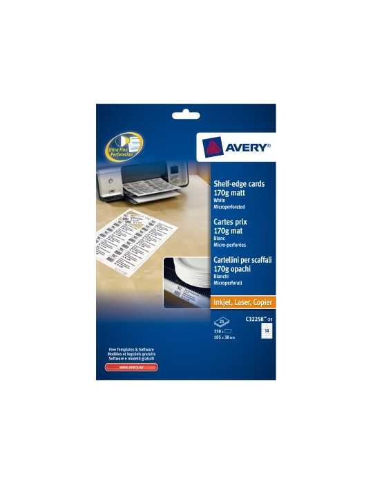 schapkaarten Avery 105x38mm 170gr wit 25 vel 14 kaarten per vel