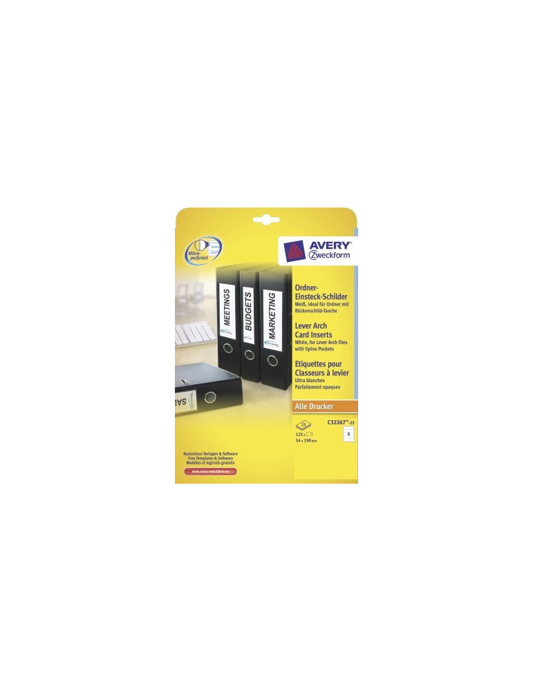 Ordnerruget. Avery 190x54mm doos 25 vel 5 et. per vel