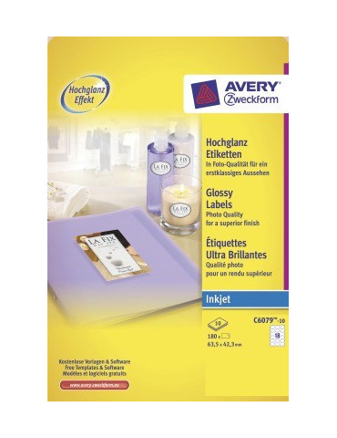 inkjetetiket Avery 63,5x42,3mm ovaal wit 10 vel 180 etiketten