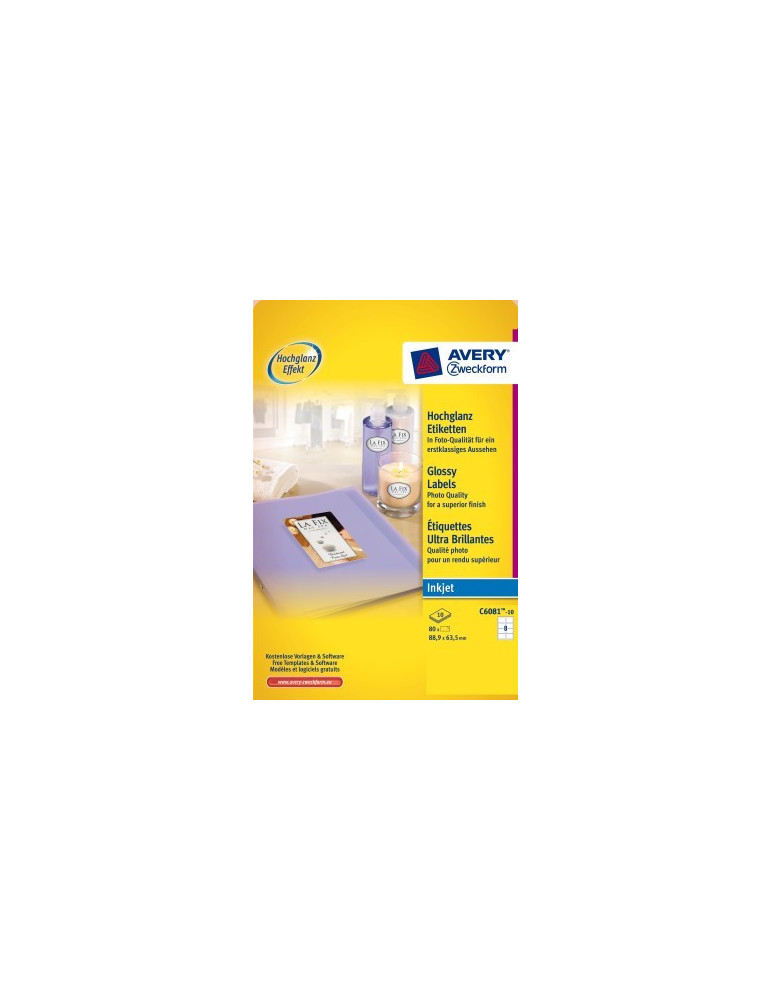 *Inkjetetiket Avery 88,9x63,5 doos 10 vel 8 et. per vel