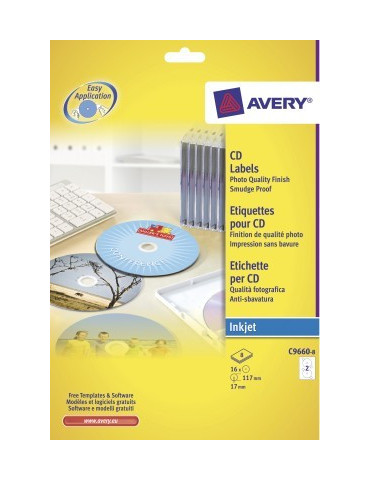CD etiket Avery 117mm fullsize wit 8 vel 2 etiketten per vel