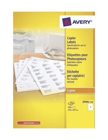 *Kopieeretiket Avery 210x297mm wit doos 100 vel 1 et per vel