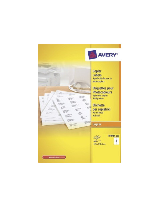 *Kopieeretiket Avery 105x148,5 wit doos 100 vel 4 et. per vel