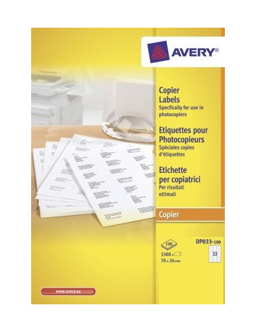 Kopieeretiket Avery 70x26mm wit doos 100 vel 33 et. per vel