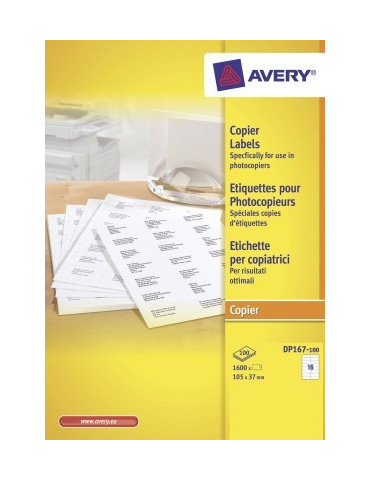 *Kopieeretiket Avery 105x37mm wit doos 100 vel 16 et. per vel