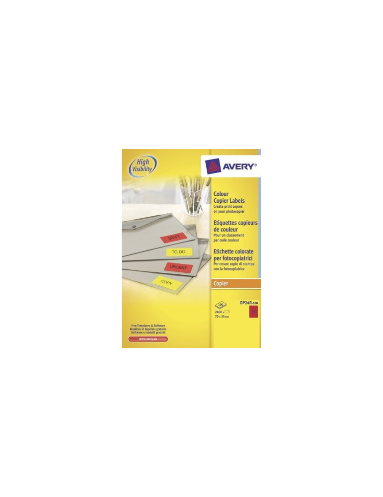 *Kopieeretiket Avery 70x35mm fluorrood doos 100 vel 24 et. per vel