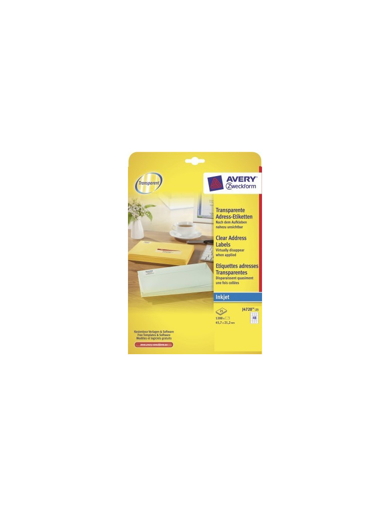 *Inkjetetiket Avery 45,7x21,2 transp. doos 25 vel, 48 et. per vel